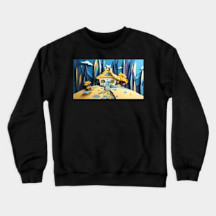 A House sits on a hill paper cutout style Crewneck Sweatshirt